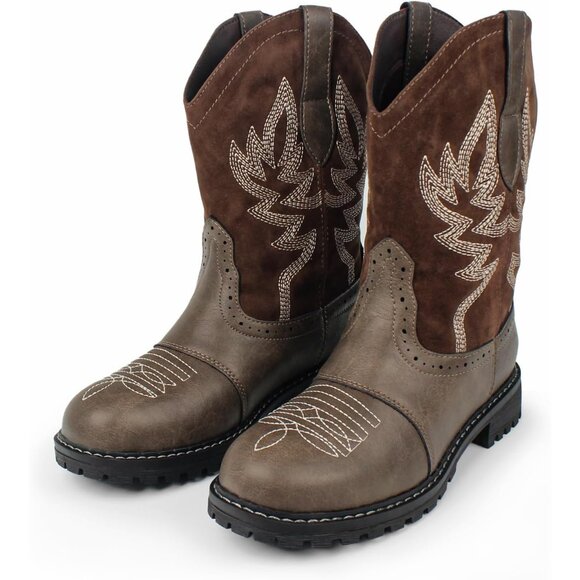 Hawkwell Women's Coffee Fashion Mid Calf Round Toe Embroidered Western Boots - Picture 4 of 6